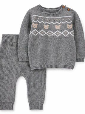 NWT Carter’s Just One You Baby Boy 2pc Bear Fair Isle Sweater Set Gray Knit Grey